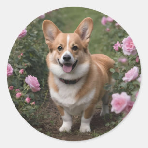 Adesivo Corgi Nas Rosas Rosa,