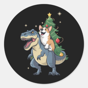 Adesivo Corgi Natal Dinossauro Árvore Rex Férias Natal 