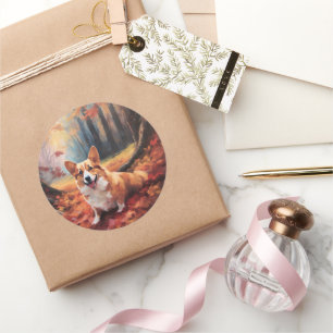 Adesivo Corgi no outono Folhas caem inspiração