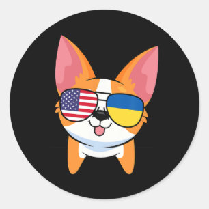 Adesivo Corgi Óculos De Sol Usa Bandeira Americana Da Ucrâ