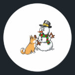 Adesivo Corgi Snowman Christmas<br><div class="desc">Esta design de Natal Corgi Snowman faz um presente de excelente para um dono de Corgi. Apresenta uma ilustração de cão Pembroke Welsh Corgi.</div>