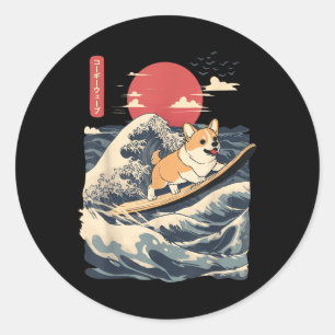Adesivo Corgi Surfing Japonês