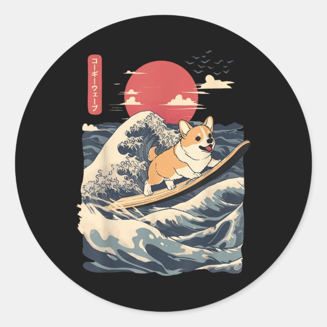 Adesivo Corgi Surfing Japonês (Frente)