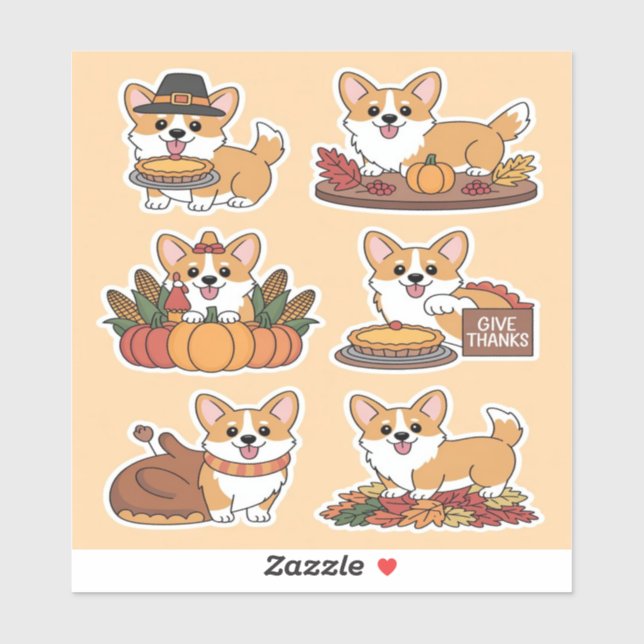Adesivo Corgi Thanksgiving  (Folha)