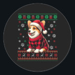 Adesivo Corgi Ugly Christmas Funny Santa Hat Xadrez Buffal<br><div class="desc">Corgi Ugly Christmas Funny Santa Hat Buffalo Xadrez Floco de Neve</div>