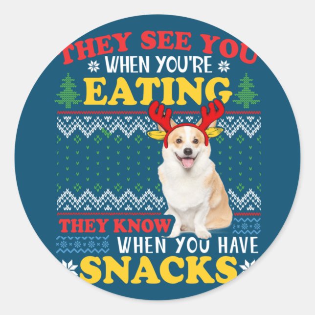 Adesivo Corgi Ugly Christmas They See You're Eating Xmas (Frente)