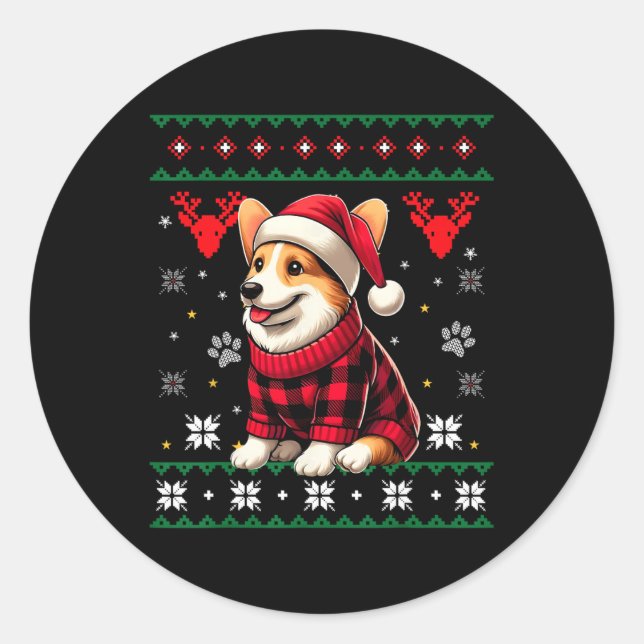 Adesivo Corgi Ugly Funny Buffalo Xadrez Papai Noel Natal (Frente)