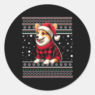Adesivo Corgi Ugly Funny Santa Hat Buffalo Xadrez Natal