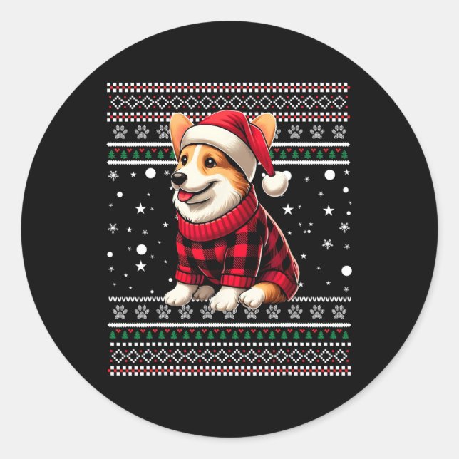 Adesivo Corgi Ugly Funny Santa Hat Buffalo Xadrez Natal (Frente)