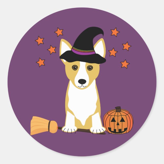 Adesivo Corgi Witch Halloween (Frente)