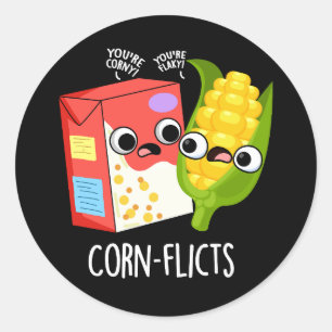 Adesivo Corn-flict Funny Cornflake Corn Pun Dark BG