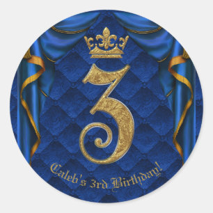 Adesivo Coroa Azul Real & Dourada 3 Aniversário de 3 anos