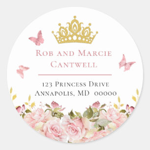 Adesivo Coroa   Borboletas Floral Princess Return Address
