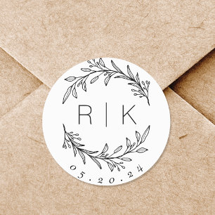 Adesivo Coroa Botânica de Arte de Linha Monograma de Casam