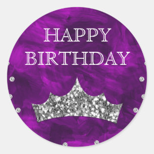 Adesivo Coroa de Aniversário de Acrílico Roxo e Brilho Pra