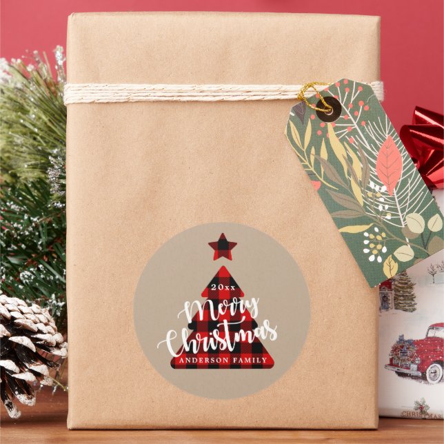 Adesivo Coroa de árvore de Natal da xadrez de Buffalo (Feriado)