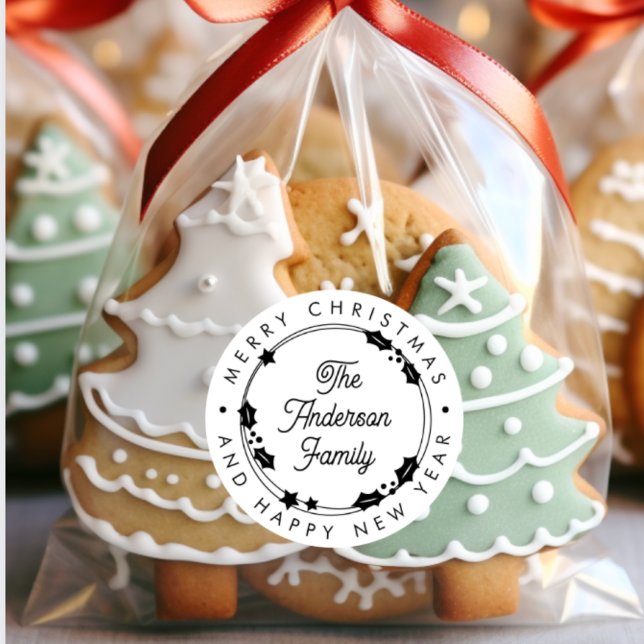 Adesivo Coroa de Azevinho de Natal com Nome Personalizado (Criador carregado)