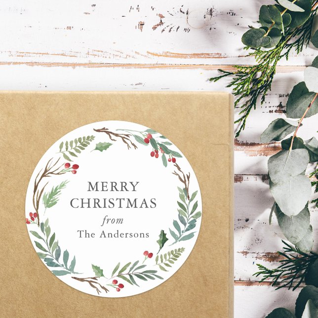 Adesivo Coroa de Bagas de Inverno Presente de Natal (Criador carregado)