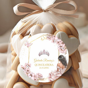 Adesivo Coroa de Borboleta Tiara Dourada Rosa Quinceañera