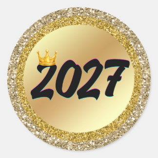 Adesivo Coroa de Brilho Dourado 2027 Ano Novo