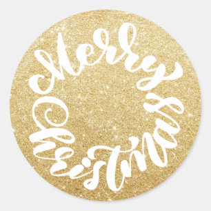 Adesivo Coroa de Caligrafia Feliz Natal Brilho Dourado