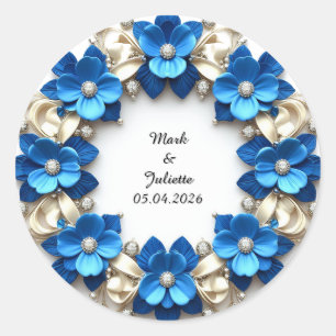 Adesivo Coroa de Casamento de Flores Azuis Brilhantes
