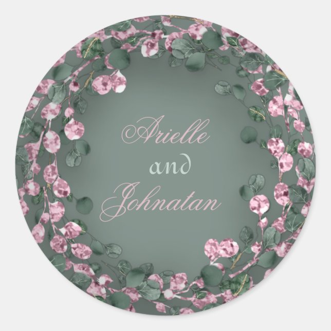 Adesivo Coroa de Eucalipto Casamento Rosa Rústico Verde (Frente)