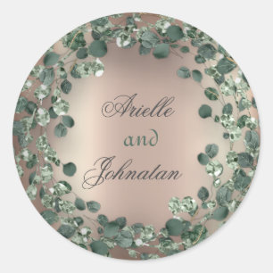 Adesivo Coroa de Eucalipto Favor de Casamento Rústico Rosa