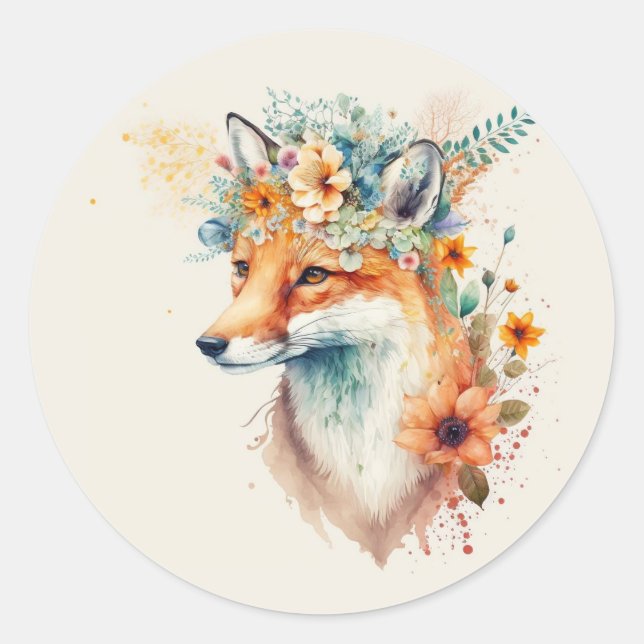Adesivo Coroa de Flor de Raposa Aquarela (Frente)