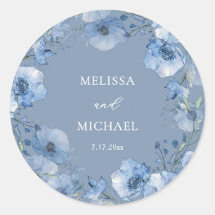 Adesivo Coroa de Flores Aquarela Azul Casamento