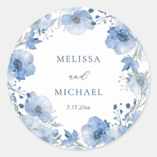 Adesivo Coroa de Flores Aquarela Azul Casamento