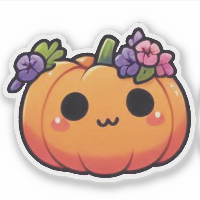 Adesivo Coroa de Flores de Abóbora Kawaii - outono hallowe (Frente)