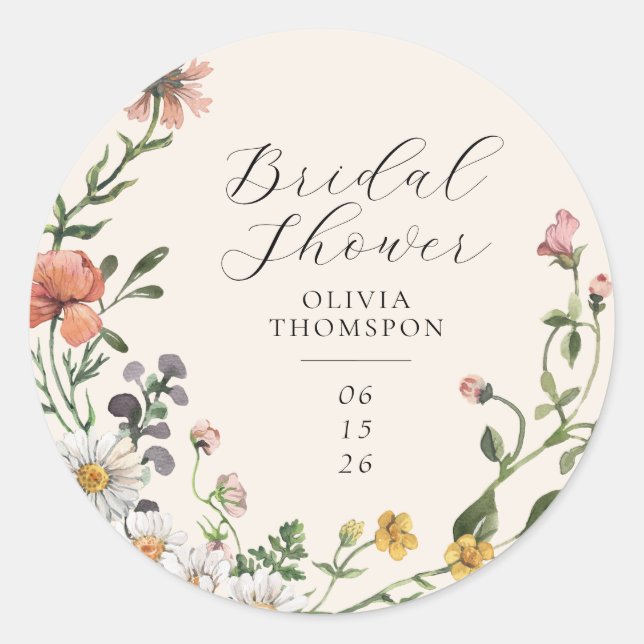 Adesivo Coroa de Flores Silvestres em Aquarela Script Chá  (Frente)