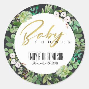 Adesivo COROA DE FOLHAGEM SUCULENTA Aquarela CHÁ DE BEBÊ