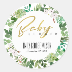 Adesivo COROA DE FOLHAGEM SUCULENTA EM Aquarela PARA CHÁ D