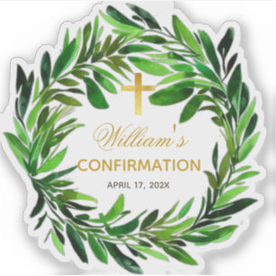 Adesivo Coroa de Folhas de Confirmação com Cruz de Folha d