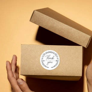 Adesivo coroa de folhas no coração Obrigado encomenda come