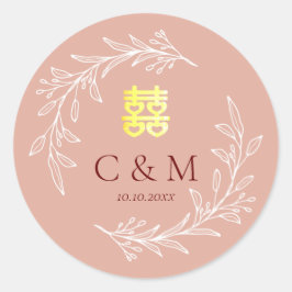 Adesivo Coroa de folhas rosa empoeirada boho para casament