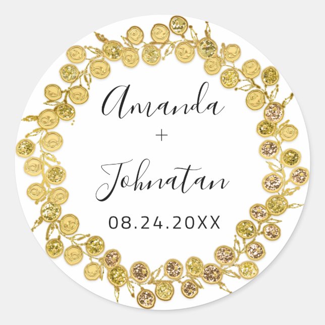 Adesivo Coroa de Holograma Nome Simples Data Preto Dourado (Frente)