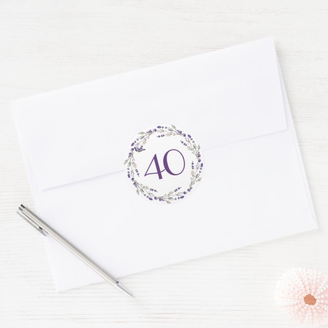 Adesivo Coroa de Lavanda para 40º Aniversário (Envelope)