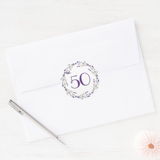 Adesivo Coroa de Lavanda para 50º Aniversário (Envelope)