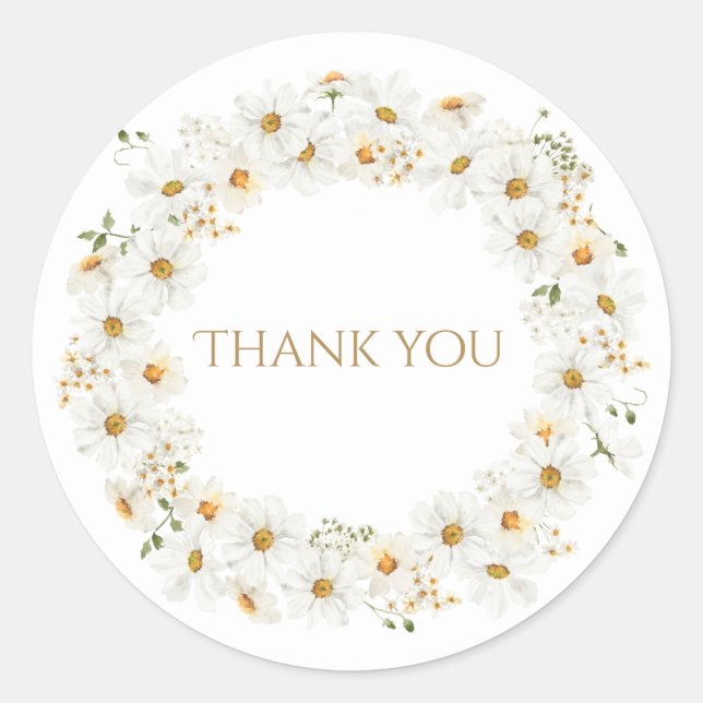 Adesivo Coroa de Margarida Branca Aquarela Obrigado Lindos (Frente)