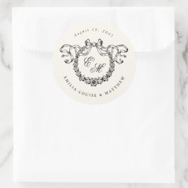 Adesivo Coroa de Monograma Francês Vintage para Casamento 