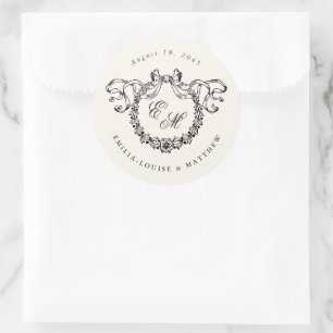 Adesivo Coroa de Monograma Francês Vintage para Casamento 