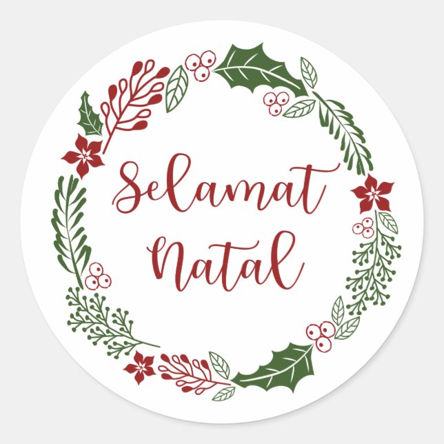 Adesivo Coroa de Natal Alegre Indonésio, Selamat Natal (Frente)