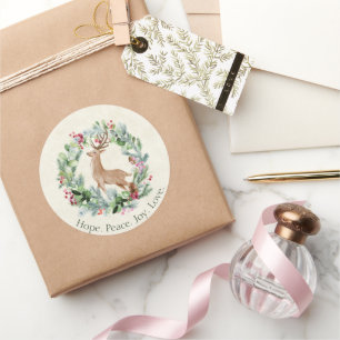 Adesivo Coroa de Natal aquarela com veado personalizado Ho