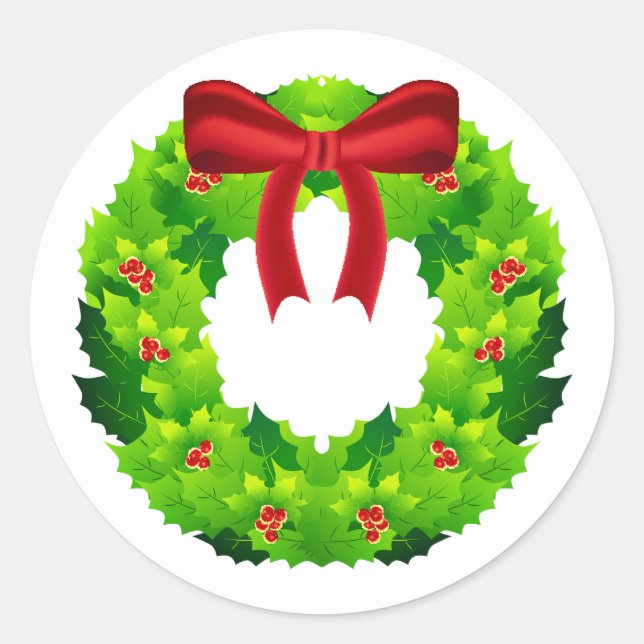 Adesivo Coroa De Natal Bonita Com Vinheta De Fita Vermelha (Frente)