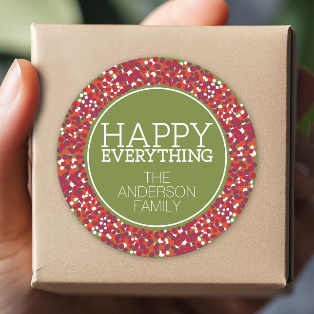 Adesivo Coroa de Natal com Feliz Tudo (Custom Sticker for Party Favors and Envelopes)