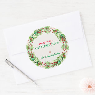 Adesivo Coroa de Natal com Folhas Verdes e Flores Vermelha