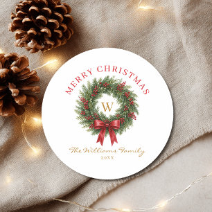 Adesivo Coroa de Natal com Laço Vermelho Monograma